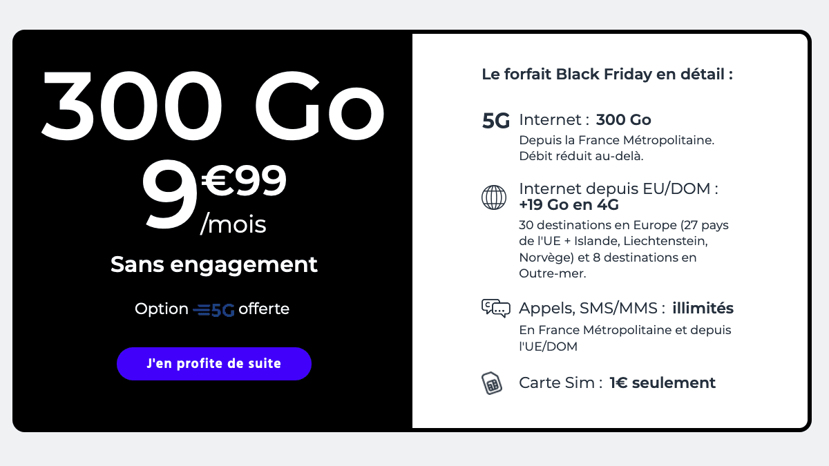 Réseau 5G Bouygues Cdiscount Mobile forfait 300 Go
