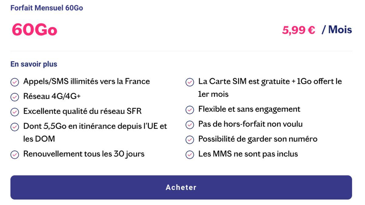 Sans engagement Forfait mobile 5G