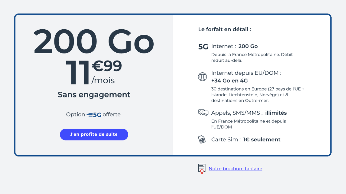 Forfait mobile avec 200 Go