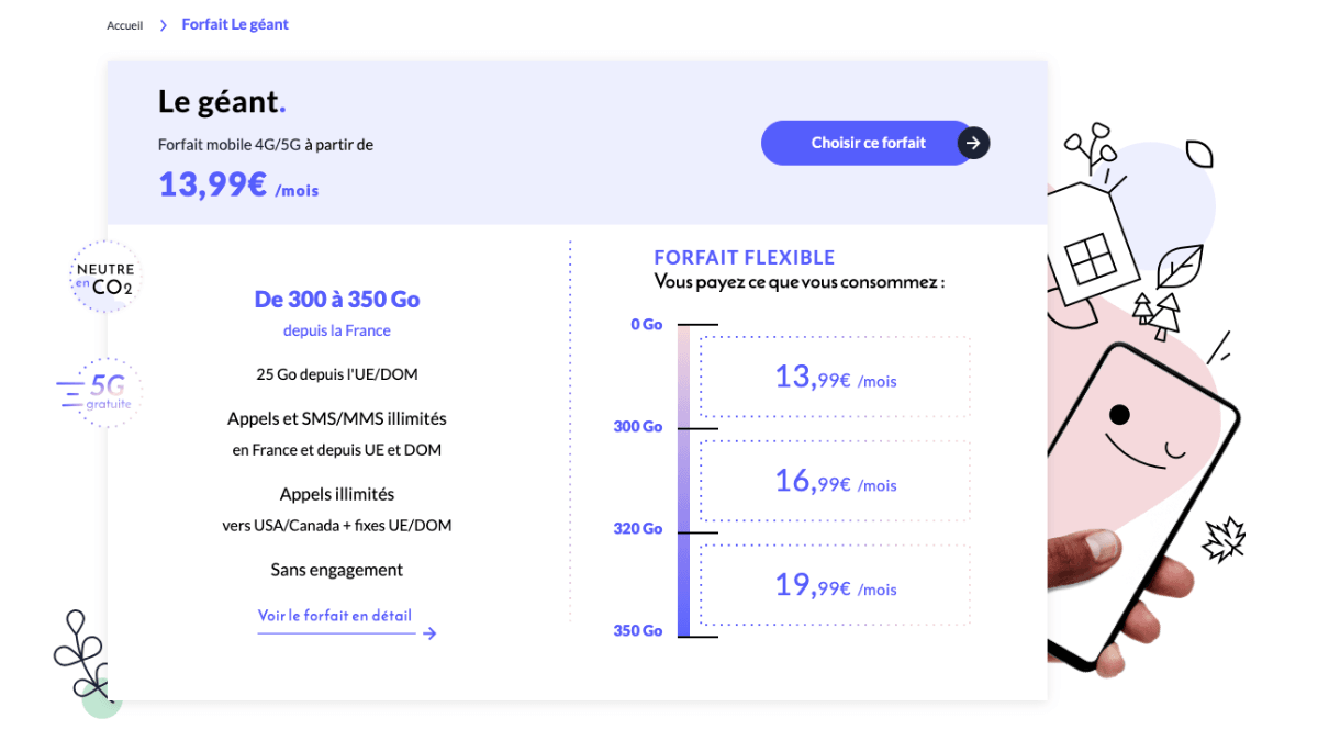 Forfait mobile Le Géant de Prixtel 300 Go chez Prixtel