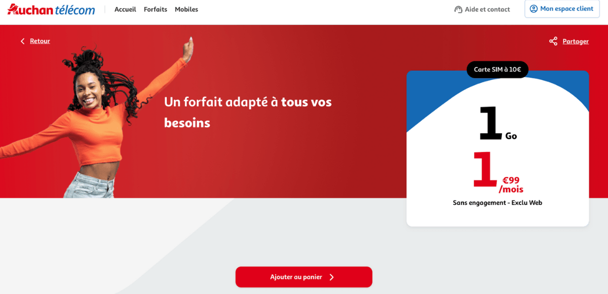 Auchan Telecom et son forfait pas cher 1 Go Forfait 1 Go chez Auchan Telecom