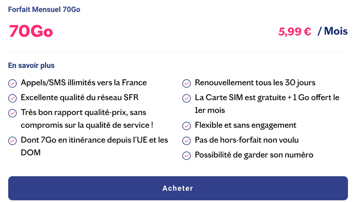 Réseau SFR Sans engagement forfait
