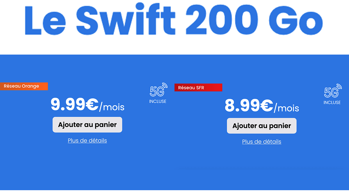 Réseau Orange ou SFR YouPrice Le Swift forfait 200 Go