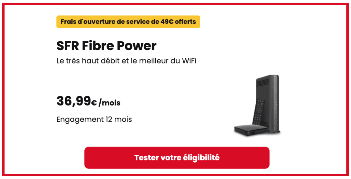 SFR Fibre Power avec 49€ offerts SFR Fibre Power en promo