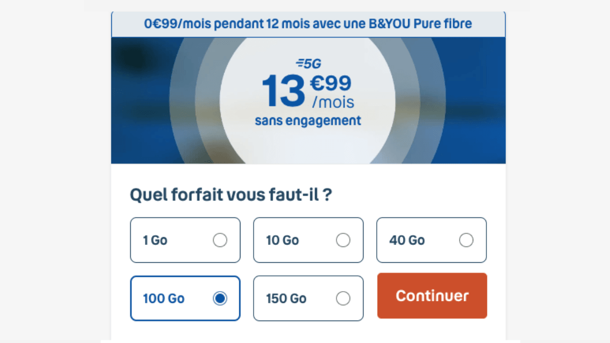 Forfait mobile 100 Go en promotion Forfait 100 Go B&You