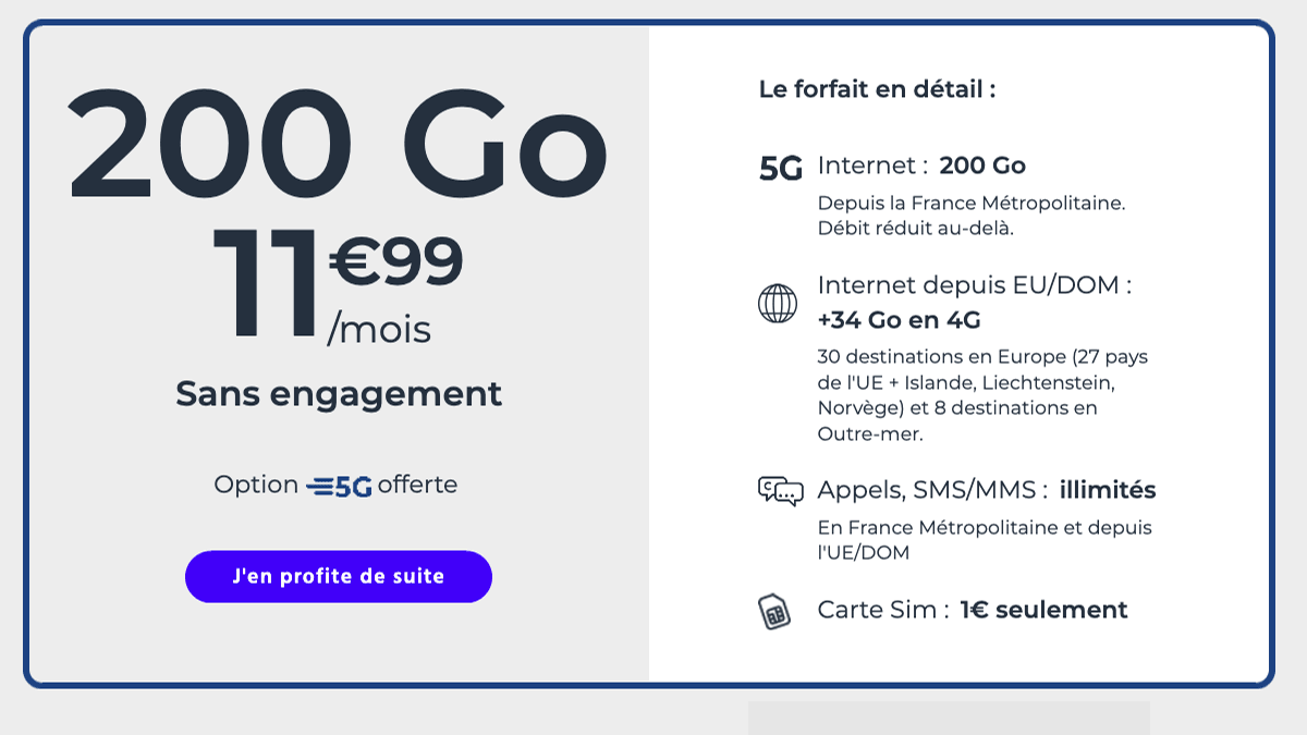 Sans engagement Forfait 200 Go Cdiscount