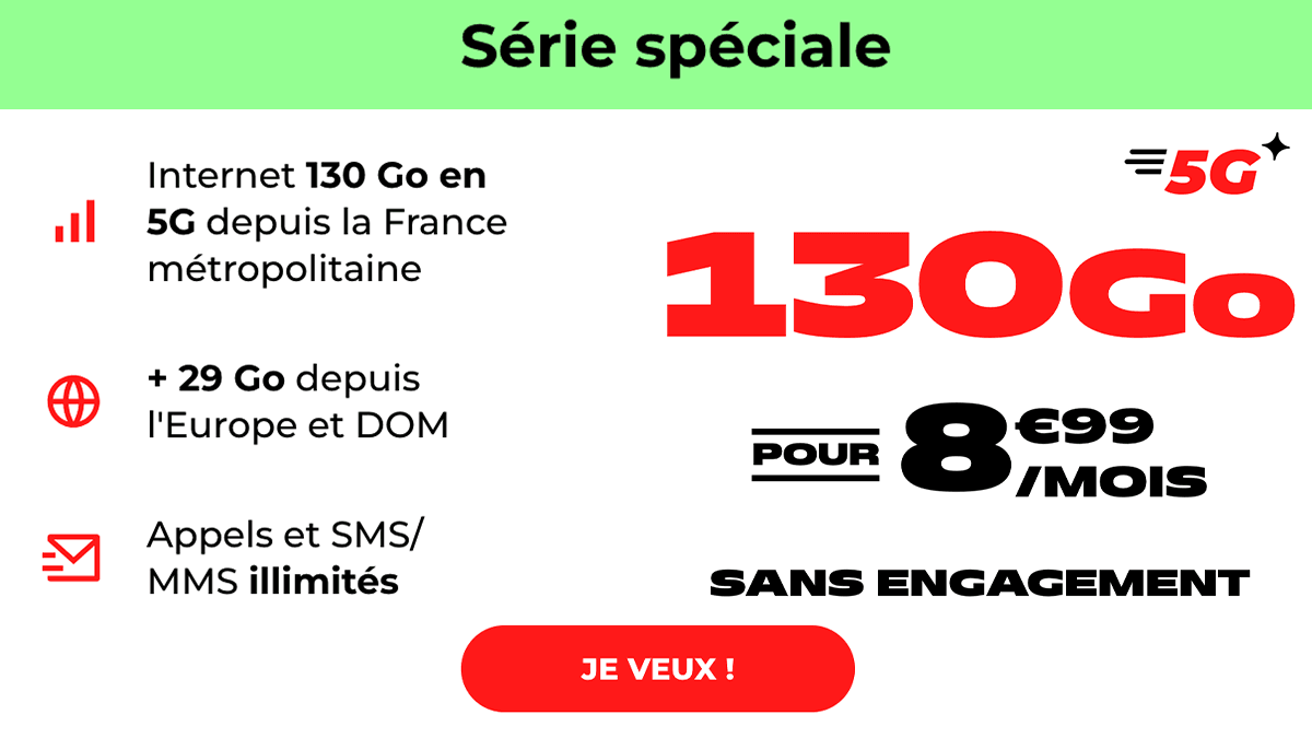 Réseau 5G NRJ forfait mobile 130 Go