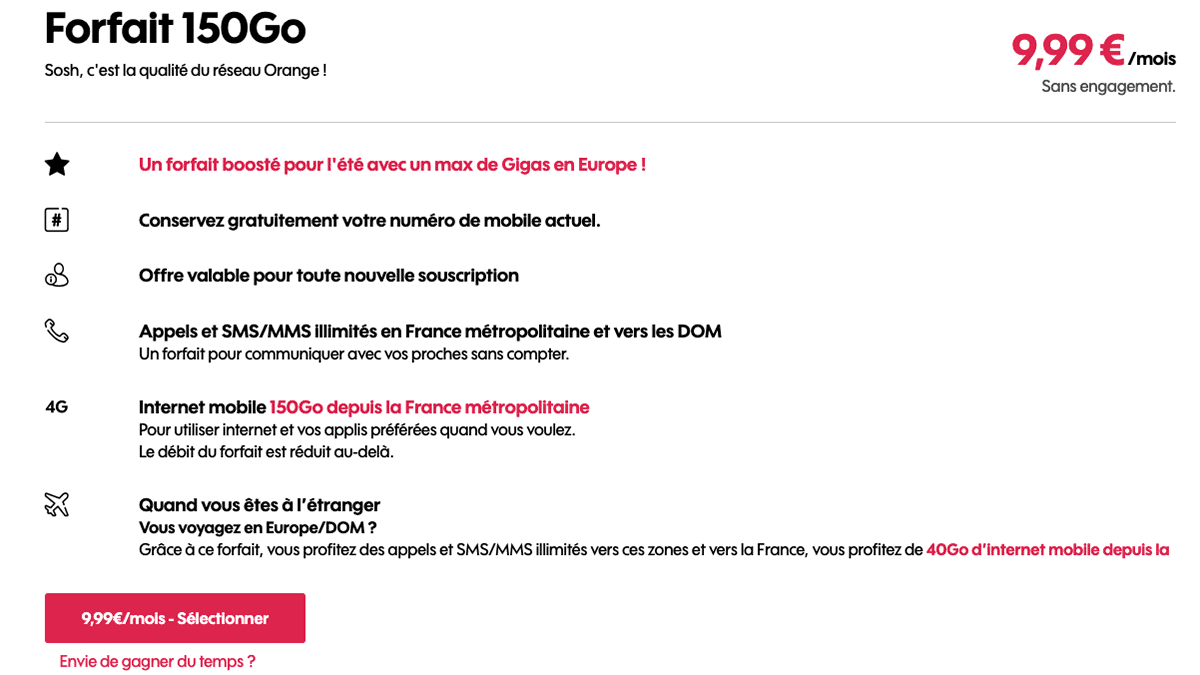 Réseau Orange Sosh forfait pas cher