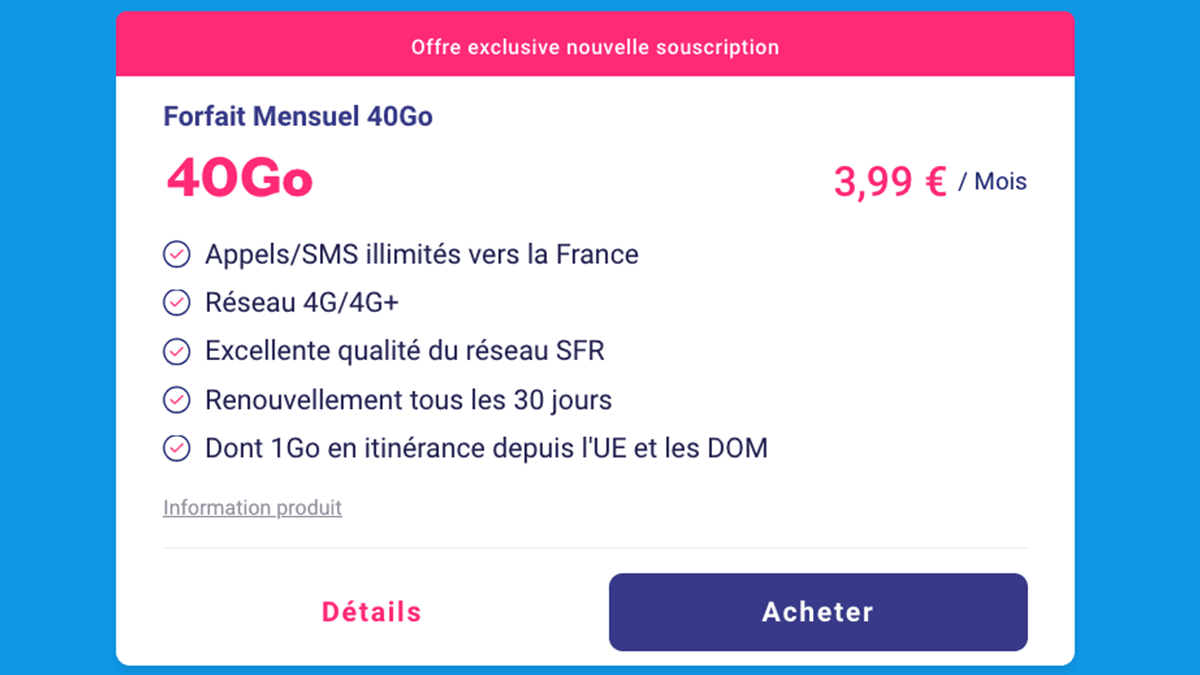 Réseau 4G SFR Lebara forfait 40 Go