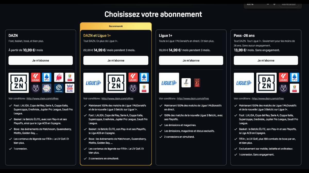 DAZN abonnement Ligue 1 abonnement DAZN